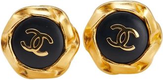 Chanel 1995 Gold Plated and Acrylic CC Hexagon Clip On Earrings costume earrings