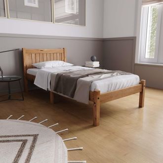 Birlea Pine Wood Single Bed & Mattress Bundle Rio Air Sleepsoul 90cm 3ft in Brown