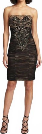 Sue Wong Womens Embroidered And Sequin Strapless Mesh Dress In Black Gold
