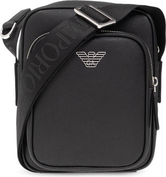 Emporio Armani Zwarte Canvas Messenger Bag - Heren - Schoudertassen - Zwart - ONE Size - Tassen
