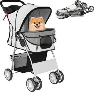 OEM Carrito Para Perros Peque&ntilde;os Con Cesta De Almacenaje Portavasos Ruedas Y Coj&iacute;n Lavable 77x44x102 Cm Gris