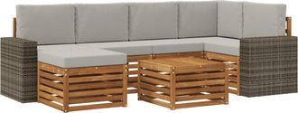 vidaXL Conjunto De Sof&aacute;s De Exterior 7 Uds. Natural Y Gris Claro Vidaxl