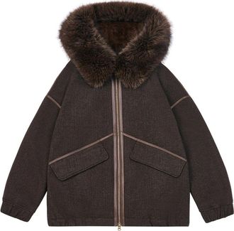 Cesare Gaspari Nord Hood Faux Fur Jas - Dames - Jassen - Bruin - M - Wol - Jassen