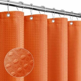 OEM Cortina De Ducha Peque&ntilde;a, De 36 X 72 Pulgadas, Con Un Dise&ntilde;o Estrecho De Media Gofre, Impermeable Y Lavable A M&aacute;quina, De Color Naranja Quemado