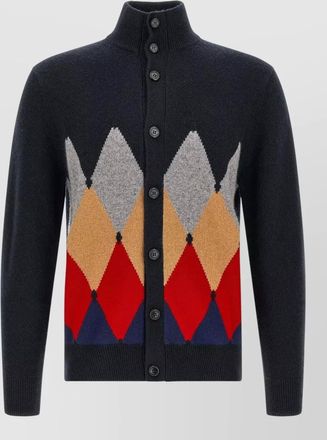 Ballantyne cashmere ribbed high-neck diamond-intarsia cardigan
