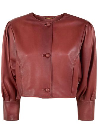 Chlo&eacute; Cropped Leather Round Neck Jacket