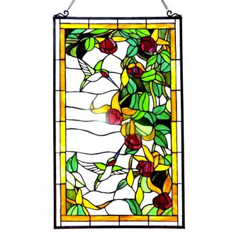 Chloe Lighting Tiffany-glass Hummingbirds Design Window Panel 20x32