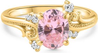 Pompeii3 1 3/4Ct Pink Topaz & Diamond Deco Ring Gold Lab Grown