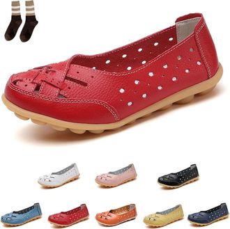 Generic Orthopedic Loafers for Women, Orthopedic Loafers in Breathable Leather, Womens Loafers & Moccasins Casual Non-Slip Driving (Red, Adult, Women, 5.5, Nu