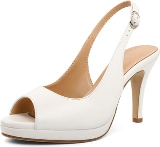 EDEFS Womens Platform Slingback Heels White Matte 3.5 All-Day Comfort - Business & Dinner Events UK8