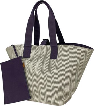 Herm&egrave;s Green Purple Toile Chevron Pouch Shoulder Bag Tote Bag (Pre-Owned)