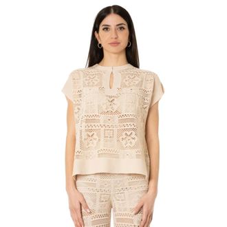 D.exterior Blouses, female, Beige, Size: L Lace Polo Top - Marble Color