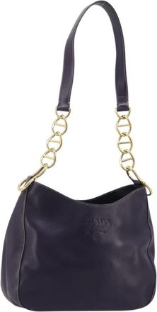 Prada Chain Leather Purple Leather Handbag (Pre-Owned)