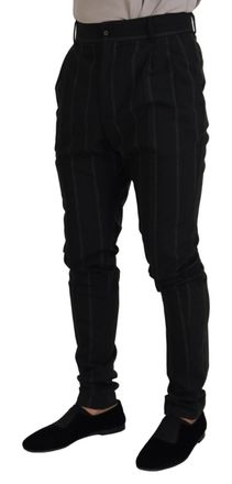 Dolce & Gabbana Black Striped Men Trousers Cotton Pants Polyester
