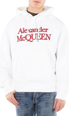 Alexander McQueen Alexander Mcqueen Mens Optical White Logo-Embroidered Cotton Hoodie, Size Medium