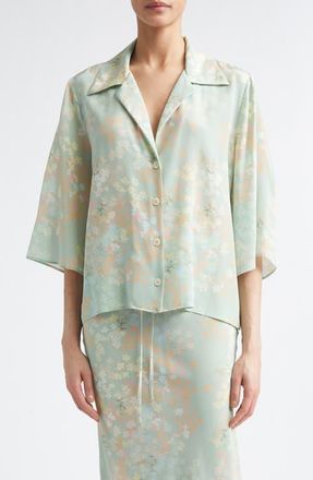 Bernadette Petit Beurre Jasmine on Mint Print Silk Button-Up Camp Shirt in Jasmine/Mint at Nordstrom, Size 8 Us