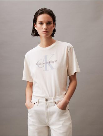 Calvin Klein Jeans Calvin Klein Womens Monogram Logo Graphic Boxy Crewneck T-Shirt - White - XS