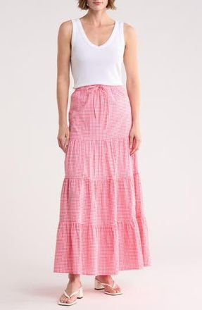 Abound Tiered Cotton Maxi Skirt in Pink- White Gala Gingham at Nordstrom Rack, Size X-Small