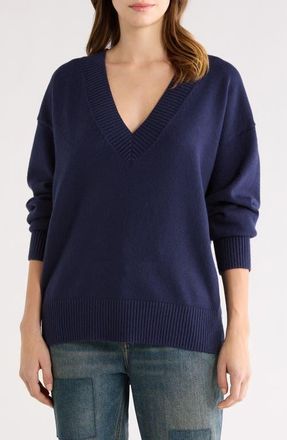 Good American Oversize V-Neck Sweater in Horizon Ink at Nordstrom, Size X-Small