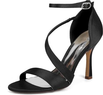 Generic Womens High Heels Wedding Bridal Shoes Satin Stilettos Sandals Comfortable Casual Dress Pumps Shoes 9.5Cm,Black,10 UK