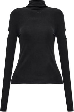 Off-white Ribbed Top met Decoratieve Uitsnijdingen - Dames - Longsleeves - Zwart - XS - Tops