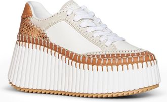 Chlo&eacute; Womens Wedge Sneakers Nama White Polyester Trainers