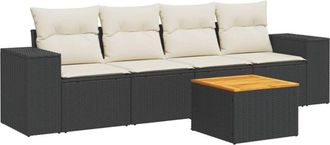 vidaXL Set De Muebles De Jard&iacute;n 5 Pzas Y Cojines Rat&aacute;n Sint&eacute;tico Negro Vidaxl