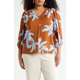 Renee C Floral Long Sleeve Top in Rust at Nordstrom Rack, Size 2 X