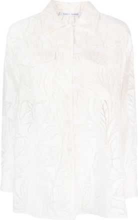 Alberta Ferretti floral-motif sheer shirt - women - Polyamide/Viscose/Silk - 46 - White