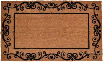 Imports Decor Decorative Border Coir Door Mat, Classic Scroll Design Coconut Fiber Doormat with Non-Slip PVC Backing, Indoor Outdoor Entrance Rug