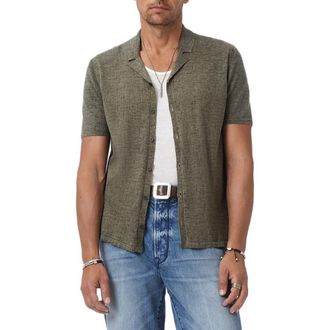 John Varvatos Nayeem Etching Print Organic Cotton Camp Shirt in Sage Brush at Nordstrom Rack, Size Xx-Large