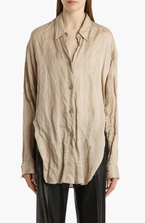 Khaite Goya Relaxed Crinkled Voile Button-Up Shirt in Tea Stain at Nordstrom, Size X-Small