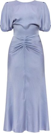 Victoria Beckham Ruched Midi Dress With Puff Sleeves