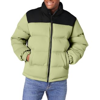 Generic VYLYNL Mens Padded Puffer Jacket Stand Collar Insulated Down Jacket Solid Color Winter Coat Regular Water-Resistant Travelling Walking Quilted Coats C