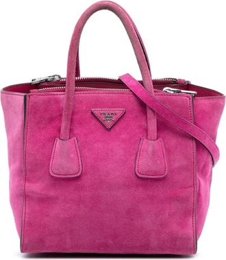 Prada Pre-owned Handbags, female, Pink, Size: ONE SIZE Pre-owned Suede Top Handle Bag