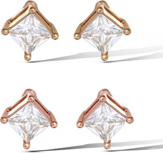 Jessica Simpson Square-Cut Crystal Stud Earrings Set in Pink Gold Tone at Nordstrom