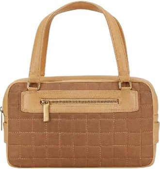 Chanel Pre-owned Handbags, female, Beige, Size: ONE SIZE Pre-owned Choco Bar Canvas Leather Handbag