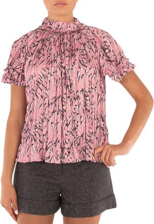Paco Rabanne All Over Graphic Print Pleated Blouse, Brand Size 34 (US Size 2)
