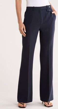 Theory High Waist Flare Leg Crepe Pants in New Navy at Nordstrom Rack, Size 12