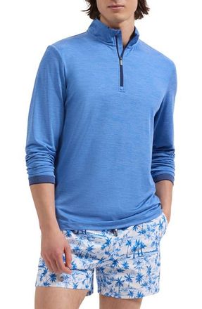Bugatchi Quarter Zip Performance Pullover in Classic Blue at Nordstrom, Size Xx-Large