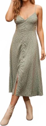 Lucky Brand V-Neck Button Down Midi Dress In Sage Green