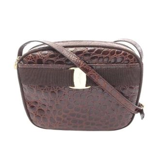 Ferragamo Pre-owned Cross Body Bags, female, Brown, Size: ONE SIZE Pre-owned Vara Ribbon Croc-embossed Shoulder Bag