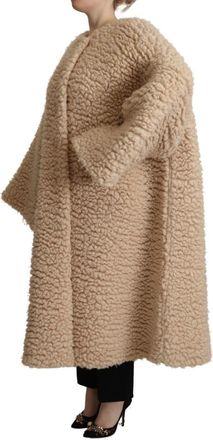 Dolce & Gabbana Womens Beige Cashmere Wool Faux Fur Coat Jacket Clothing