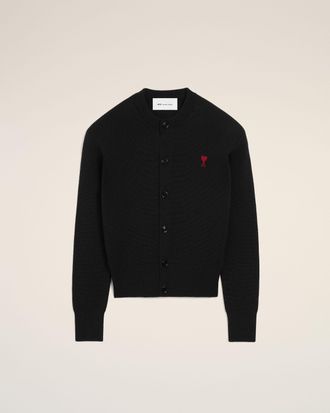 Ami Black crewneck wool cardigan with Ami de Coeur Black - XXL - for Women