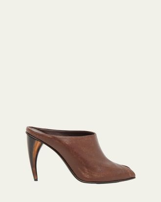 Alexander McQueen 105mm Horn Leather Peep-Toe Mules