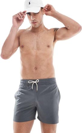 Polo Ralph Lauren Traveler - Pantaloncini da bagno slim taglio medio color antracite con logo-Grigio