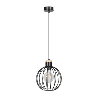 Wonderlamp L&aacute;mpara colgante con pantalla de metal en rejilla negro y madera