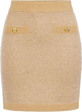 Elisabetta Franchi Gebreide Rok met Pailletten - Dames - Korte rokken - Beige - XS - Pailletten - Rokken