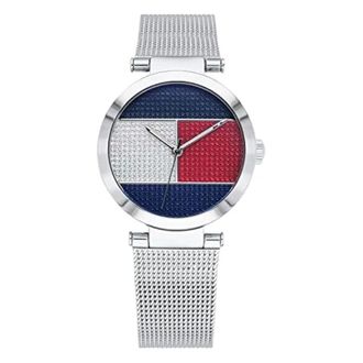 Tommy Hilfiger Accessoires, Dames, Grijs, ONE Size, RVS dameshorloge Multicolor wijzerplaat