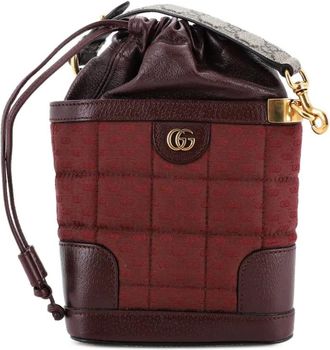 Gucci Drawstring Crossbody Bag Quilted Mini GG Canvas and Leather with GG Coated Canvas Mini bucket bag - Bruin